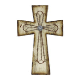 Cream Distressed Wood & Barbwire Cross Wall Decor, 4 MOQ