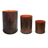 Cross Distressed Metal Cylinder Pillar 3PC Candle Holder, 2 MOQ