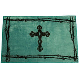 Cross w/ Barbwire Motif Kitchen/Bath Rug - Turquoise, 2 MOQ