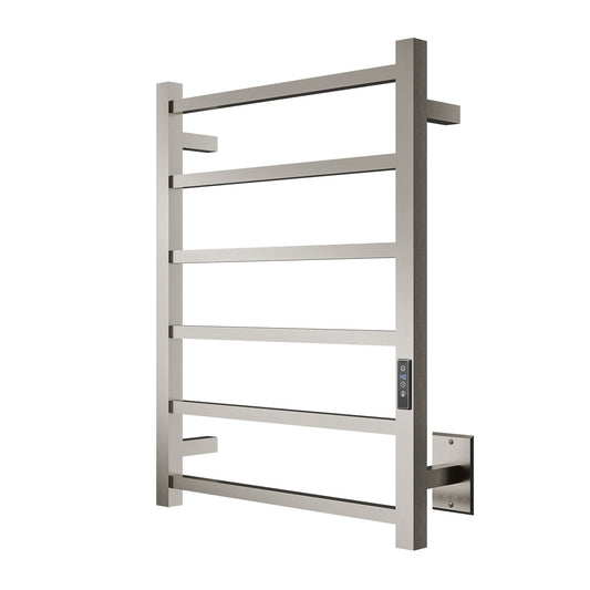 ANZZI Charles Series 6-Bar Wall Mounted Towel Warmer (20.47" W x 26.77" H), Dual Installation, Digital Control Panel, Rhino Alloy Certified Stainless Steel