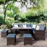 7 Piece High Curved Back Outdoor Dining Sectional Sofa