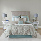 Damask Pieced Diamond 8-Piece Comforter Set, Blue