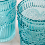 Vintage Textured Aqua Blue Drinking Glasses Set of 6