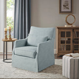 Traditional Skirted Swivel Accent Chair, Light Blue *
