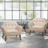 Modern Mid-Century Accent Arm Chair, Beige [Set of 2]