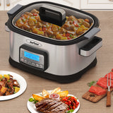11-in-1 Multi Slow Cooker Roaster Oven, 6.5QT Sliver Digital