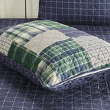3 Piece Reversible Patchwork Printed Quilt Set, Green / Navy