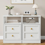 Nightstand with Storage Shelf and Door, Faux 2-drawer Table