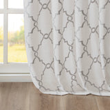 Fretwork Print Grommet Top Window Curtain Panel, Ivory/Grey