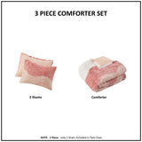 Ombre Stripe Shaggy Faux Fur Comforter Set 3pcs, Blush