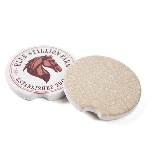 Blue Stallion Khaki Mosaic Ceramic Car Coasters