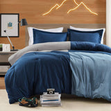 Corduroy Patchwork-Inspired Comforter Set, Blue
