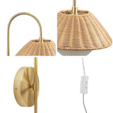 Wholesale Rattan Weave Gold Plug-in Wall Scone Light