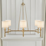 6-light Chandelier with Fabric Drum Shades, Antique Gold