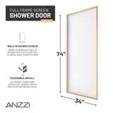 Welle 34 in. x 74 in. Framed Fixed Shower Screen Door with 5/16" (8mm) Tempered Fluted or Clear Glass