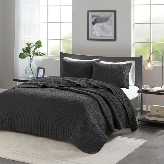 Black Solid Farmhouse Reversible Quilt Set