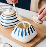 Japanese Hand Painted Ceramic Spice Jar with Spoon