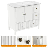 36'' Bathroom Vanity with Sink, Doors and Fluted Drawers