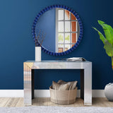 Varsha Round Oversized Beaded Mirror in Glossy Navy