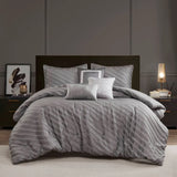 Wholesale 7-pcs Diagonal Stripes Raised Jacquard Comforter Set, Grey