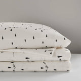 Winter Flannel Cotton Sheet Set, Black Pine Trees White