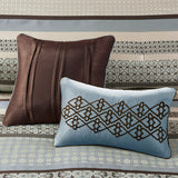 Classical Damask 7-Piece Comforter Set, Brown/Blue