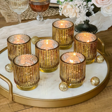 Ribbed Gold Glass Votive Candle Holder Set of 6