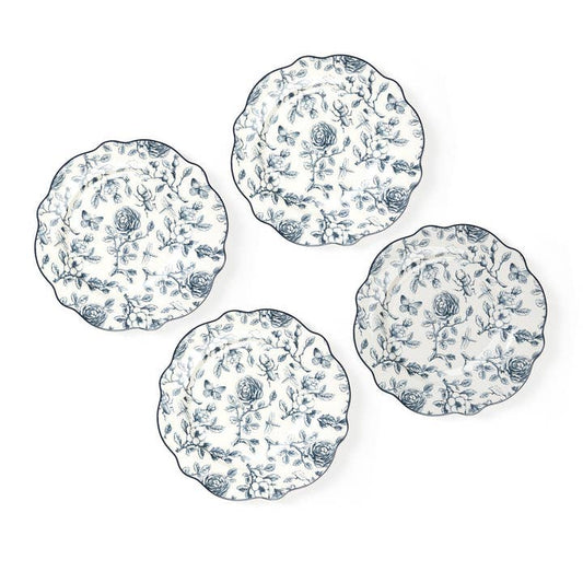 Blue & White Rose Garden Salad Plates Set of 4