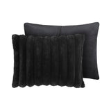 3 Piece Ultra Soft Faux Fur Ribbed Comforter Set, Black