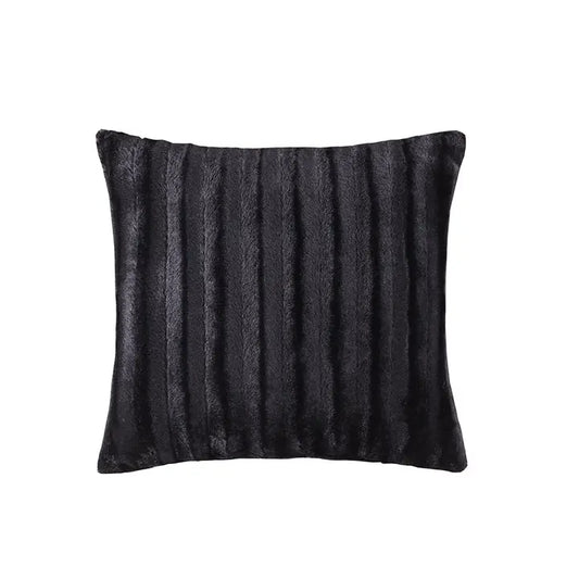 Ultra-Soft Plush Long Fur Throw Pillow and Blanket, Black