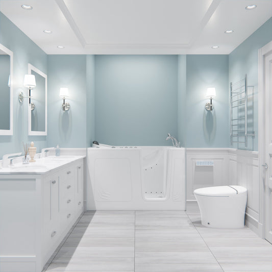 ANZZI Nimbus Series 32 in. L x 60 in. W Dual Jetted Bathtub in White with Microbubbles Jet