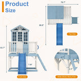 9-in-1 Wooden Playhouse Slide Kitchen Sandbox, Blue