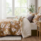 7 Piece Vintage Floral Comforter Set, Terracotta