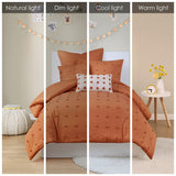 Chenille Poms Cotton Comforter/Duvet Cover Set, Rust