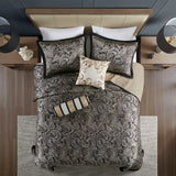 5 Piece Jacquard Bedspread Set with Throw Pillows, Black