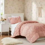 Puffy Floral Patterned Comforter Set, Pink