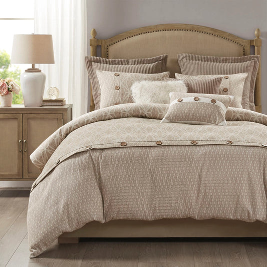 Button Accent Taupe Duvet Cover Set with Removable Insert