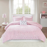 Metallic Hearts 4-Piece Comforter Set, Pink