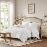 Ruched Design Delicate Bow Ties Comforter Set, White