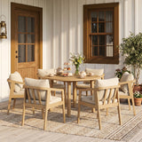 6-Person All Weather Acacia Wood Outdoor Dining Set with Water-Resistant Cushions and Umbrella Hole