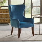 Wholesale Button Tufted Back Winged Track Arms Accent Chair, Blue