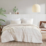 Grid Textured Soft Washed Pleated Comforter Set, Neutral