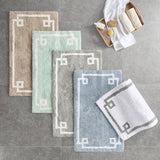 High Pile Bordered Bathroom Rug, White