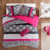Zebra Damask 4-Piece Comforter Set, Hot Pink