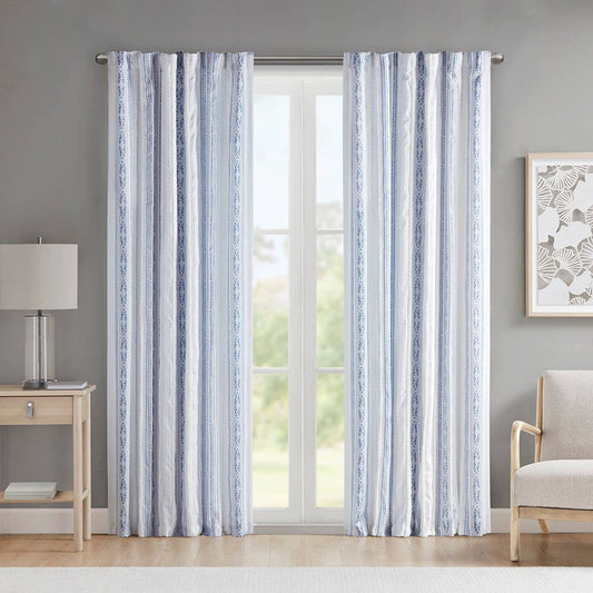Tufted Stripe Printed Light Filtering Curtain Panel, Navy