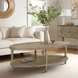 Oval Coffee Table with Shelf, Reclaimed Greige