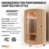 1-2-Person Round Infrared Sauna with Canadian Hemlock Wood, Infrared Heating Panels, Red Light Heater, and Glass Door