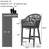 PURPLE LEAF Outdoor Bar Stools Rattan Bar Stools Counter Stools with Back and Cushions  for Patio, Garden, Kitchen