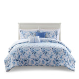 Dreamy Vintage Floral Striped Comforter Set, Blue