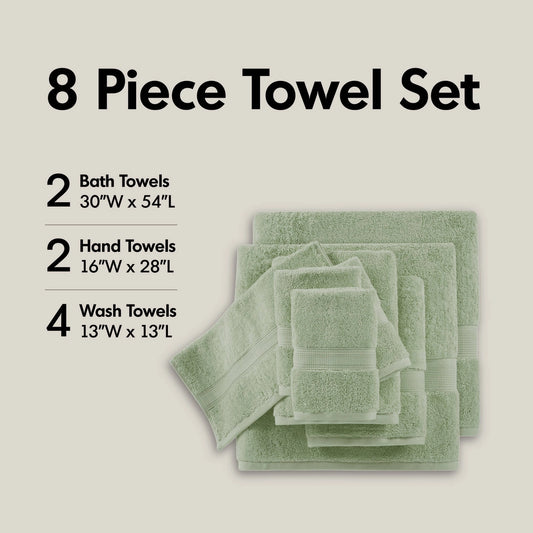 800GSM Ultra-Soft Cotton Absorbent Towel Set, Sage Green